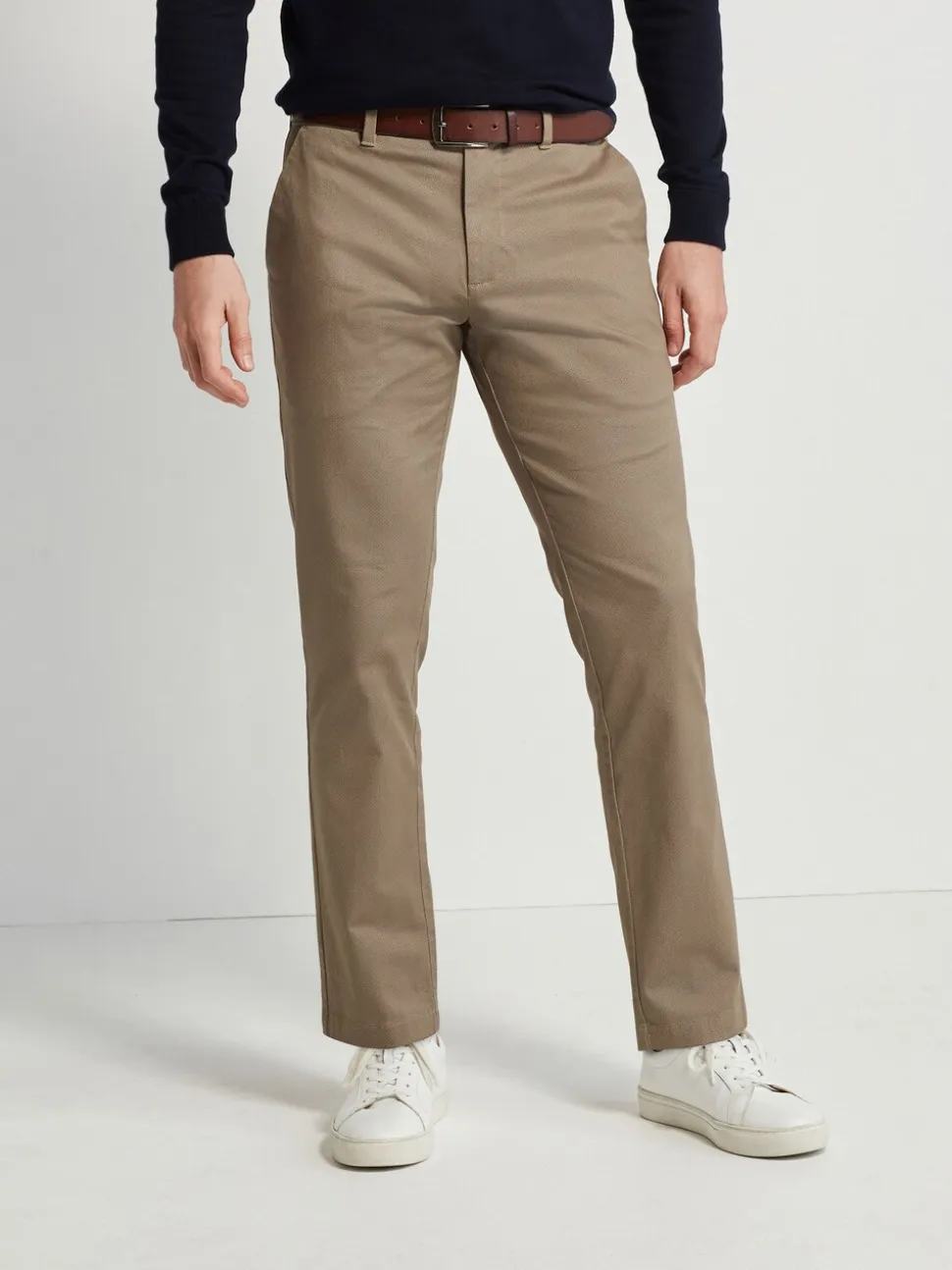 Pastelgeel - Straight fit - Zachte chino met print en riem