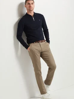 Pastelgeel - Straight fit - Zachte chino met print en riem