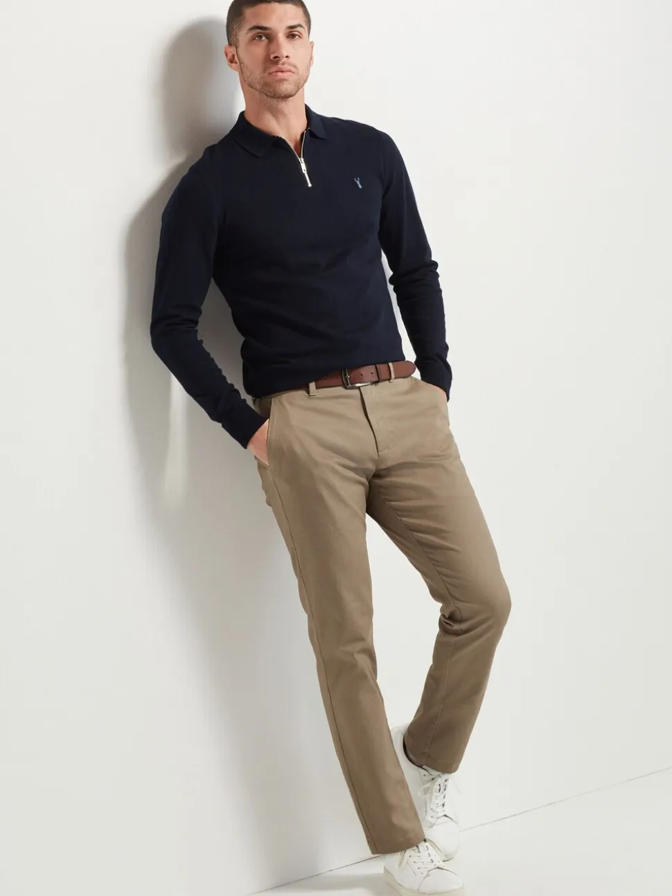 Pastelgeel - Straight fit - Zachte chino met print en riem