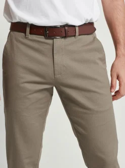 Pastelgeel - Straight fit - Zachte chino met print en riem