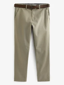 Pastelgeel - Straight fit - Zachte chino met print en riem