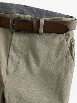 Pastelgeel - Straight fit - Zachte chino met print en riem