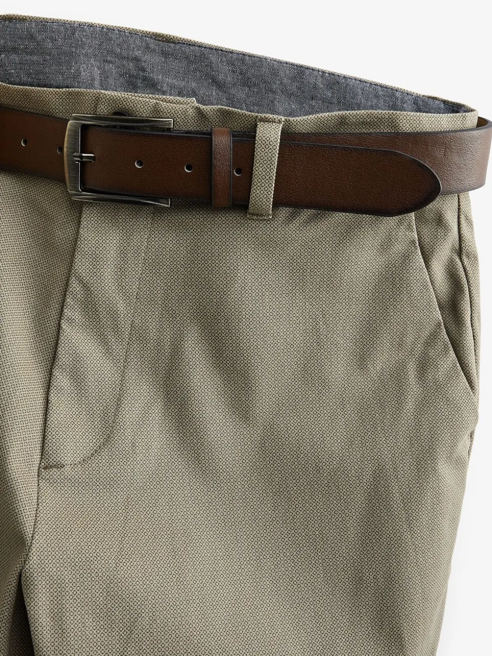 Pastelgeel - Straight fit - Zachte chino met print en riem