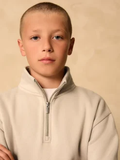 Pastelgeel - Sweatshirt met rits bij de hals (3-16jr)