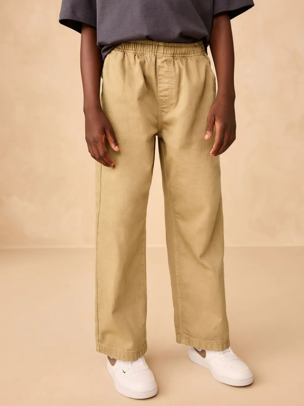 Pastelgeel - Twill jeans met aantrekkoord (3-16jr)
