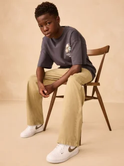 Pastelgeel - Twill jeans met aantrekkoord (3-16jr)