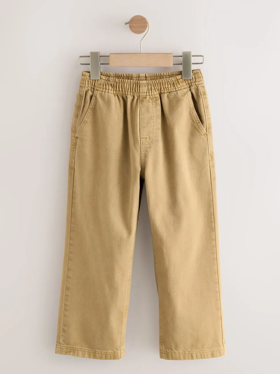 Pastelgeel - Twill jeans met aantrekkoord (3-16jr)