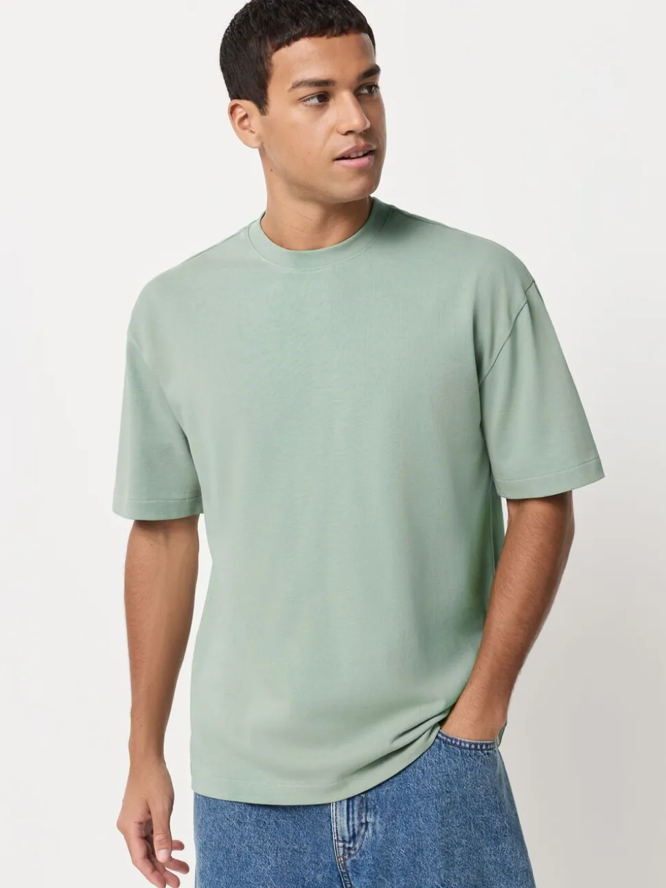 PastelGroen/Blauw/Ecru/leigrijs/Roze - Set van 5 ruimvallende dikke T-shirts