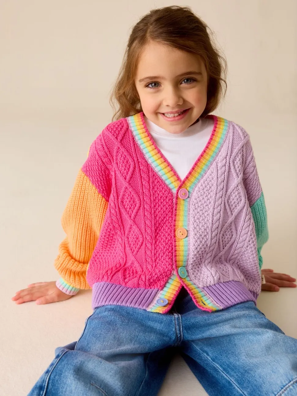 Pastelkleurig met kleurvlakken - Little Bird by Jools Oliver Knitted V-Neck Cardigan