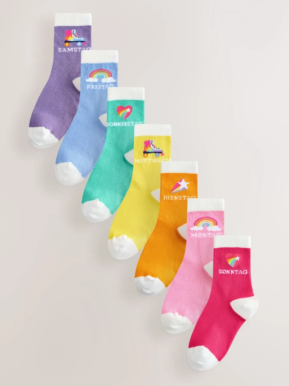 Pastelkleurige regenboogprint - Little Bird by Jools Oliver German Days Of The Week Socks 7 Pack