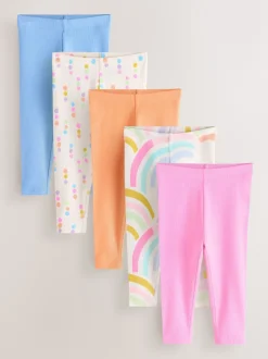 Pastelkleurige regenboogprint - Verpakking van 5 geribbelde Leggings (3mnd -7jr)