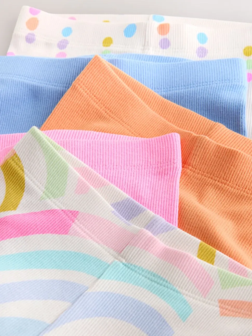 Pastelkleurige regenboogprint - Verpakking van 5 geribbelde Leggings (3mnd -7jr)