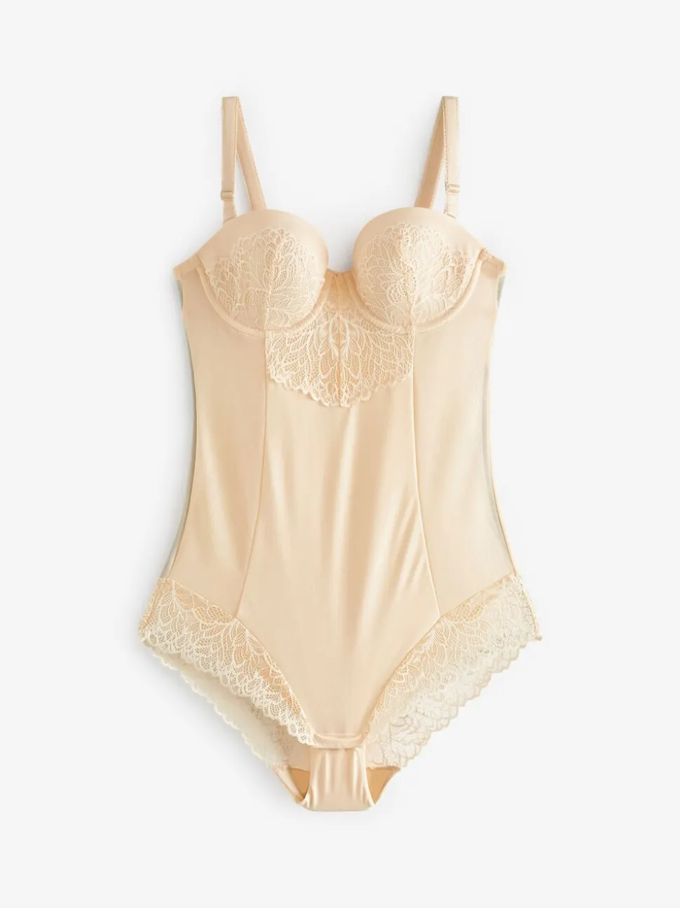 Pastelroze nude - Kanten body met cups en sterke buikcorrectie