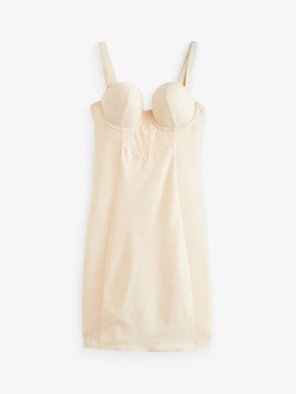 Pastelroze nude - Kanten slipdress met cups en sterke buikcorrectie