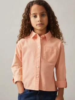 Peach - Reiss Leora Linen Roll-Cuff Shirt