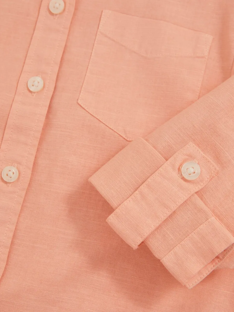 Peach - Reiss Leora Linen Roll-Cuff Shirt