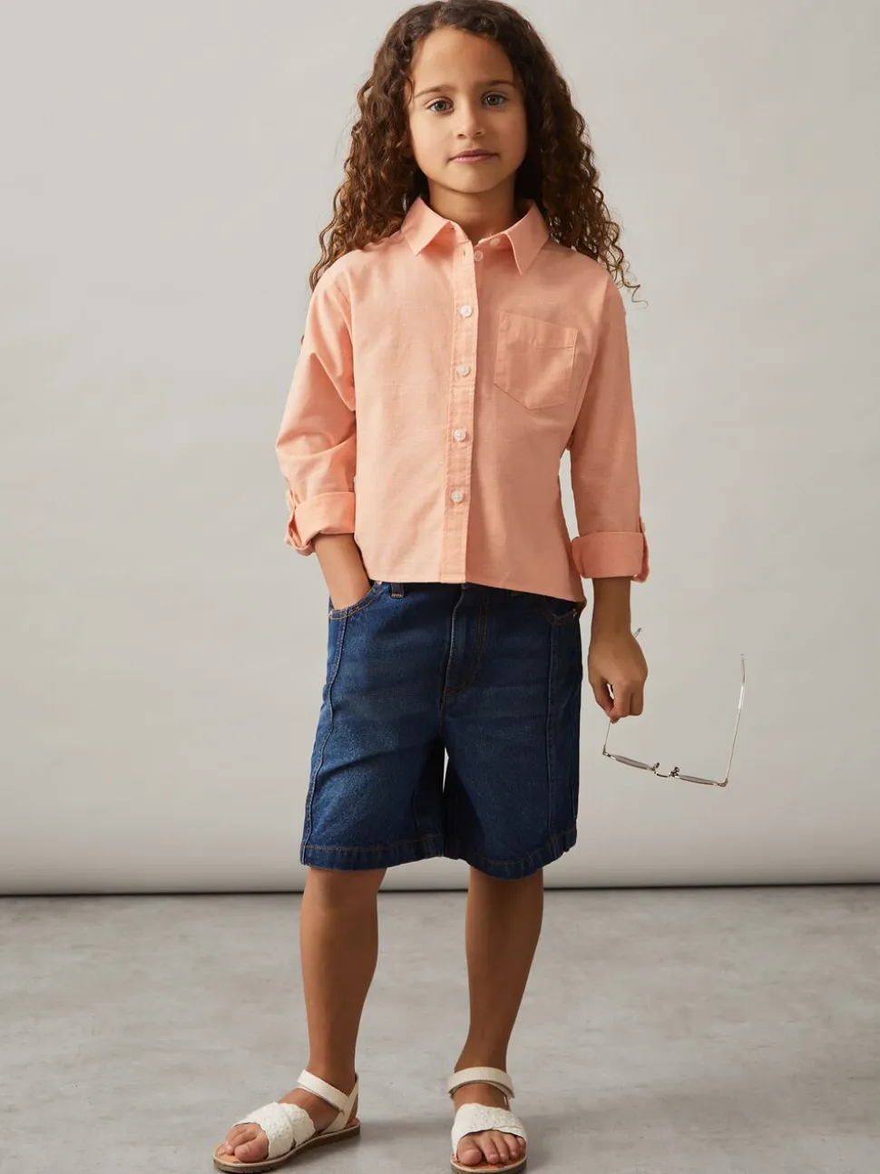 Peach - Reiss Leora Linen Roll-Cuff Shirt