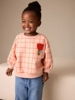 Perzikroze raster - Sweatshirt met ronde hals (3 mnd-7 jr)
