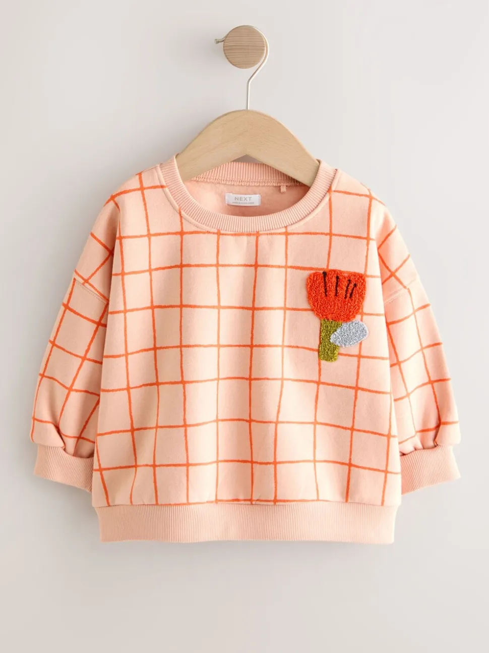 Perzikroze raster - Sweatshirt met ronde hals (3 mnd-7 jr)
