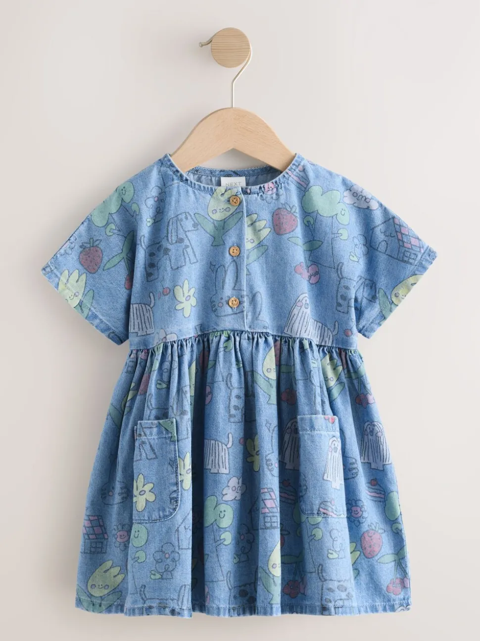 Pet Print Denim - Short Sleeve Dress (3mths-8yrs)
