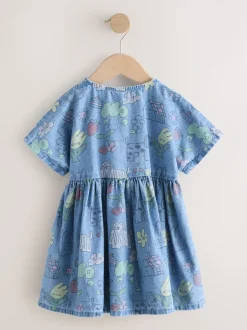 Pet Print Denim - Short Sleeve Dress (3mths-8yrs)