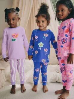 Pink / Lilac Floral - Set van 3 zachte pyjama's (9 mnd-10 jr)