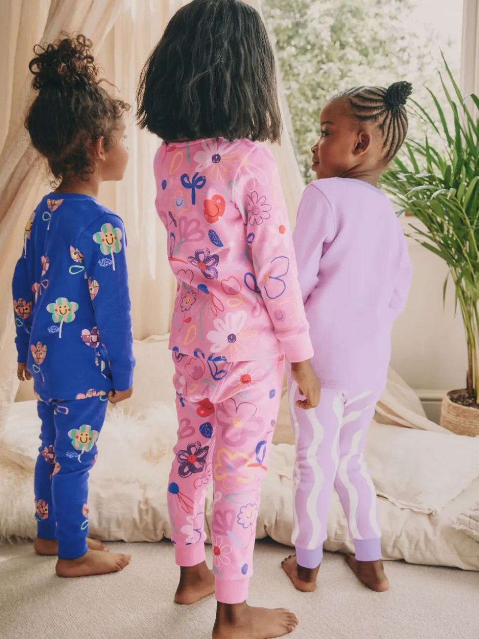 Pink / Lilac Floral - Set van 3 zachte pyjama's (9 mnd-10 jr)