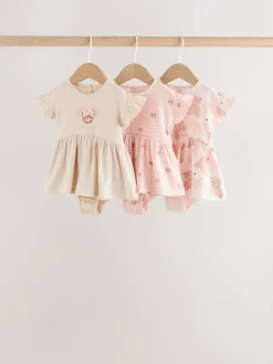 Pink Bear Embroidered - Verpakking van 3 jersey babyrompertjes