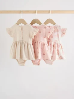 Pink Bear Embroidered - Verpakking van 3 jersey babyrompertjes