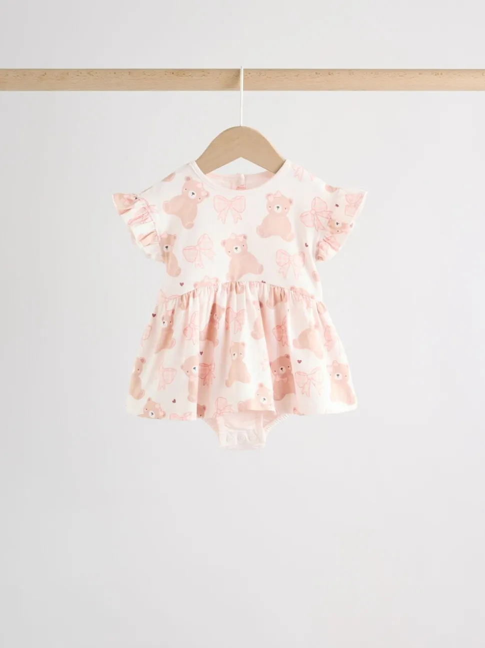 Pink Bear Embroidered - Verpakking van 3 jersey babyrompertjes