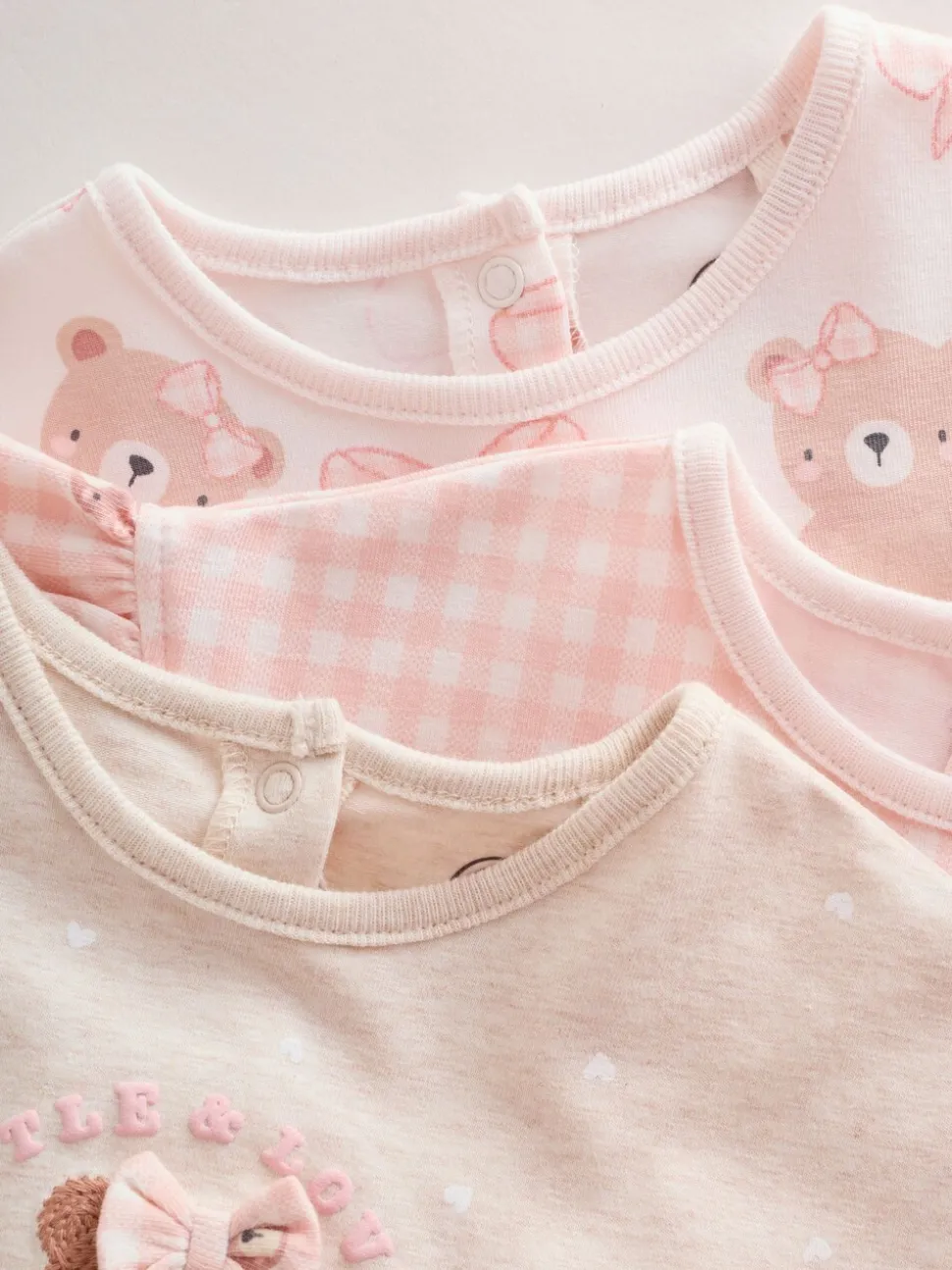 Pink Bear Embroidered - Verpakking van 3 jersey babyrompertjes