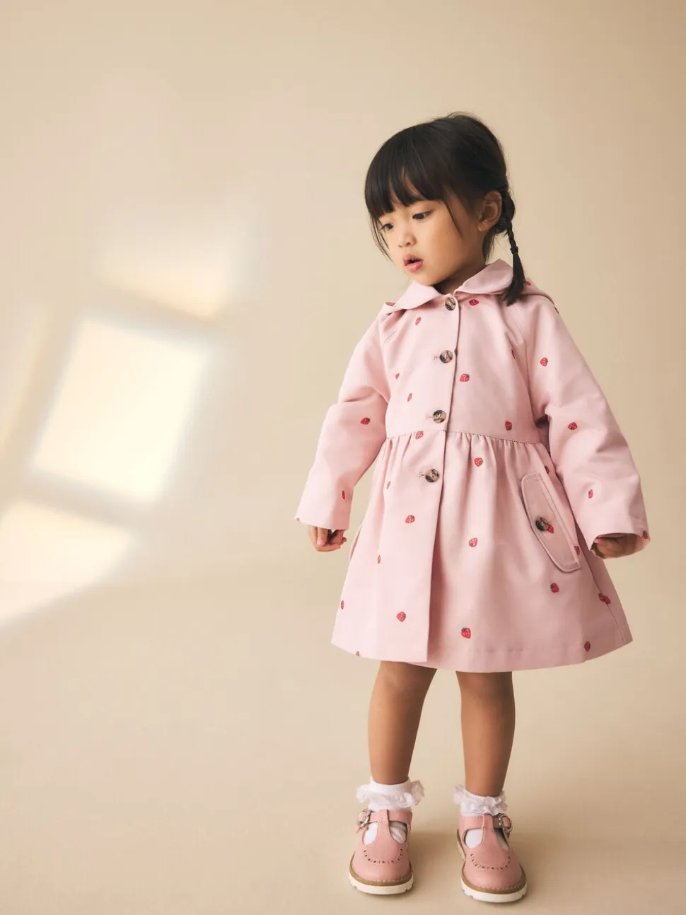 Pink Embroidery - Shower Resistant Button Front Coat (3mths-7yrs)
