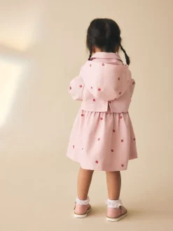 Pink Embroidery - Shower Resistant Button Front Coat (3mths-7yrs)