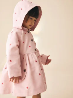 Pink Embroidery - Shower Resistant Button Front Coat (3mths-7yrs)