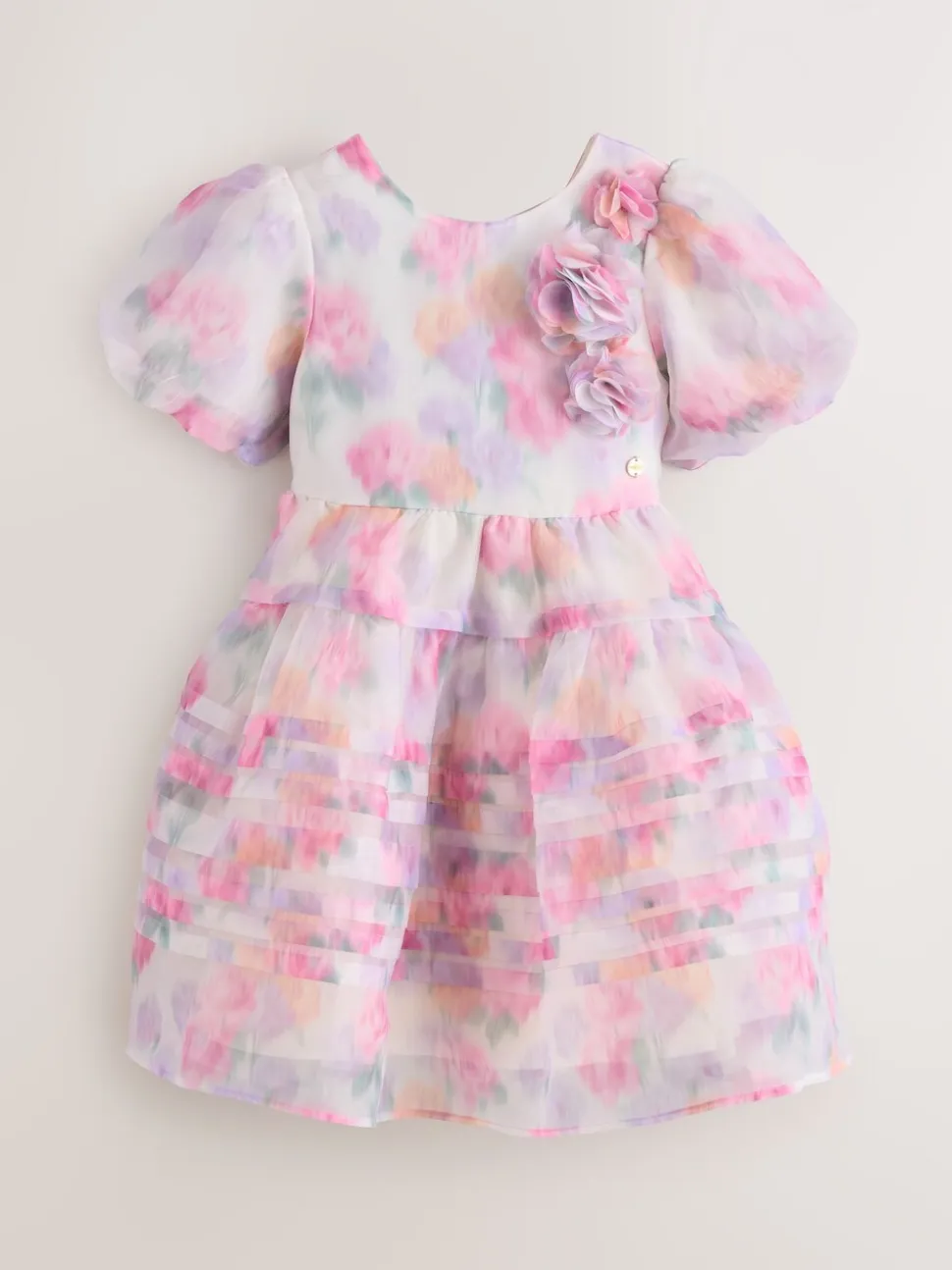 Pink Garden Roses Blurred - Laura Ashley Corsage Organza Pintuck Dress