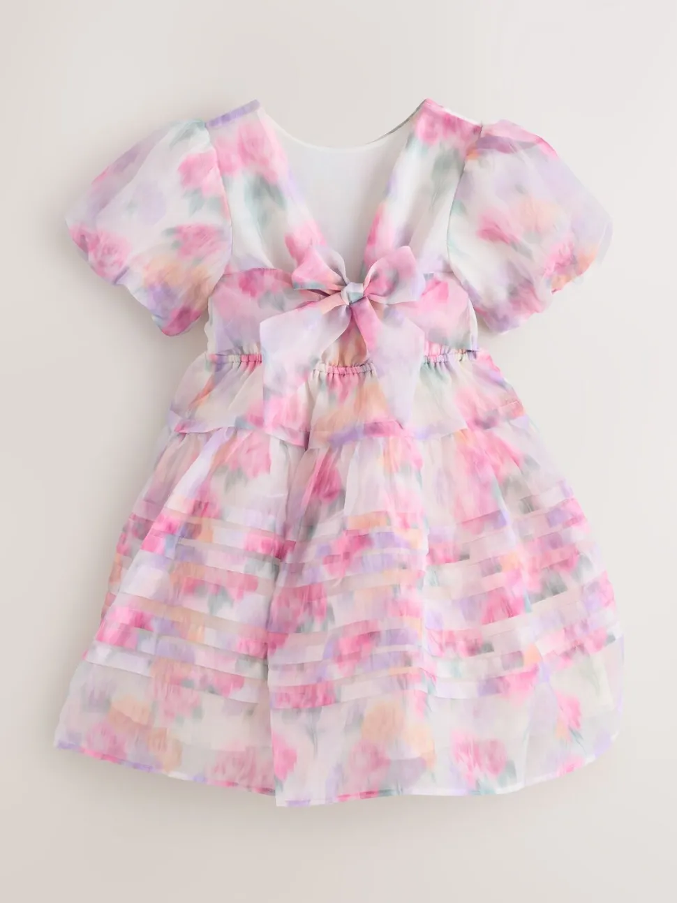Pink Garden Roses Blurred - Laura Ashley Corsage Organza Pintuck Dress