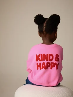 Pink Kind & Happy - Sweatshirt met ronde hals (3 mnd-7 jr)