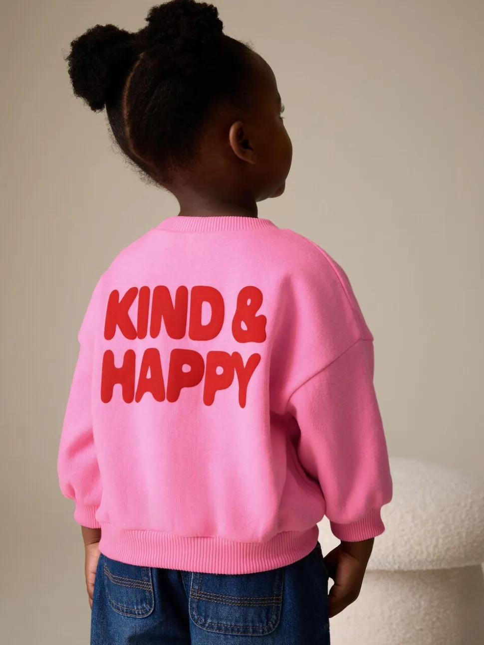 Pink Kind & Happy - Sweatshirt met ronde hals (3 mnd-7 jr)
