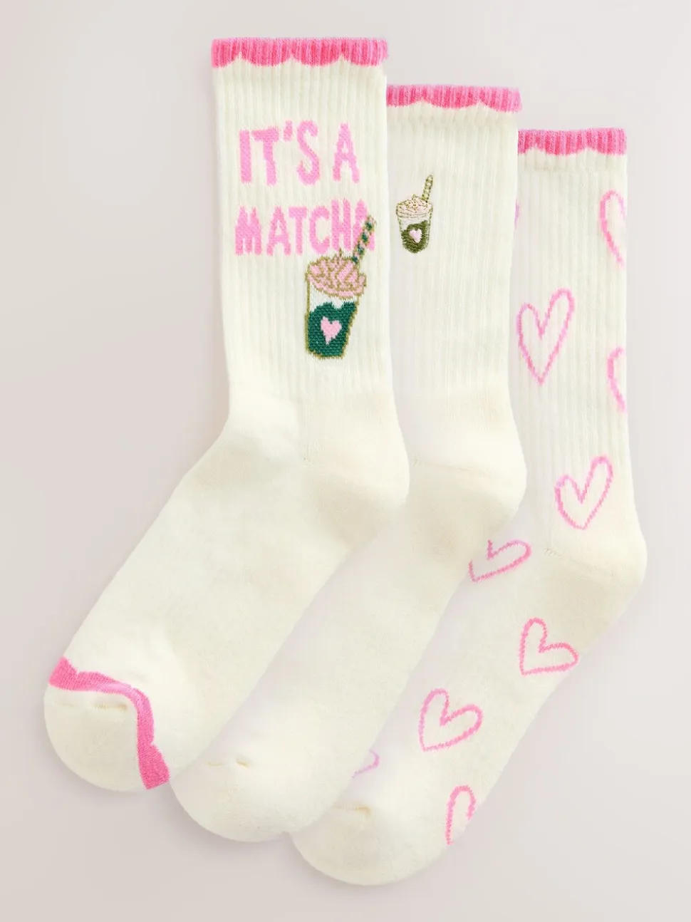 Pink Matcha - Set van 3 paar enkellange sportsokken met verzachte zool