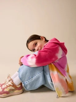 Pink Multi Tie Dye - Hoodie met doorlopende rits (3-16 jr)