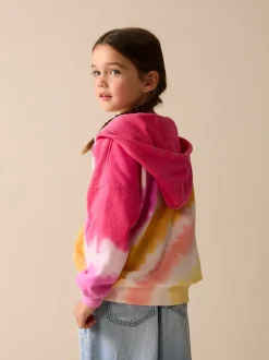 Pink Multi Tie Dye - Hoodie met doorlopende rits (3-16 jr)