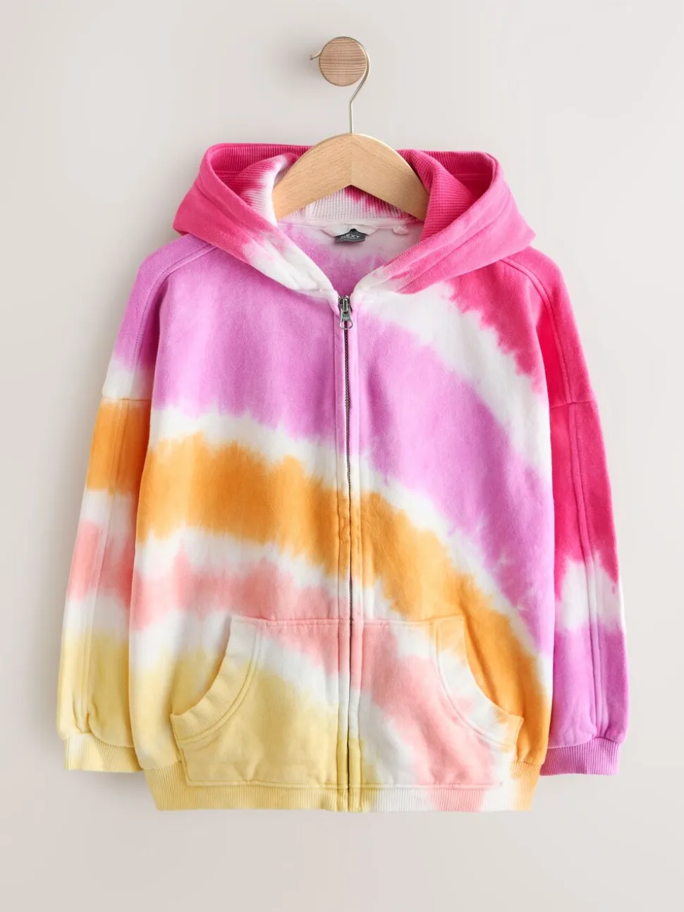 Pink Multi Tie Dye - Hoodie met doorlopende rits (3-16 jr)
