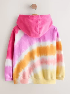 Pink Multi Tie Dye - Hoodie met doorlopende rits (3-16 jr)