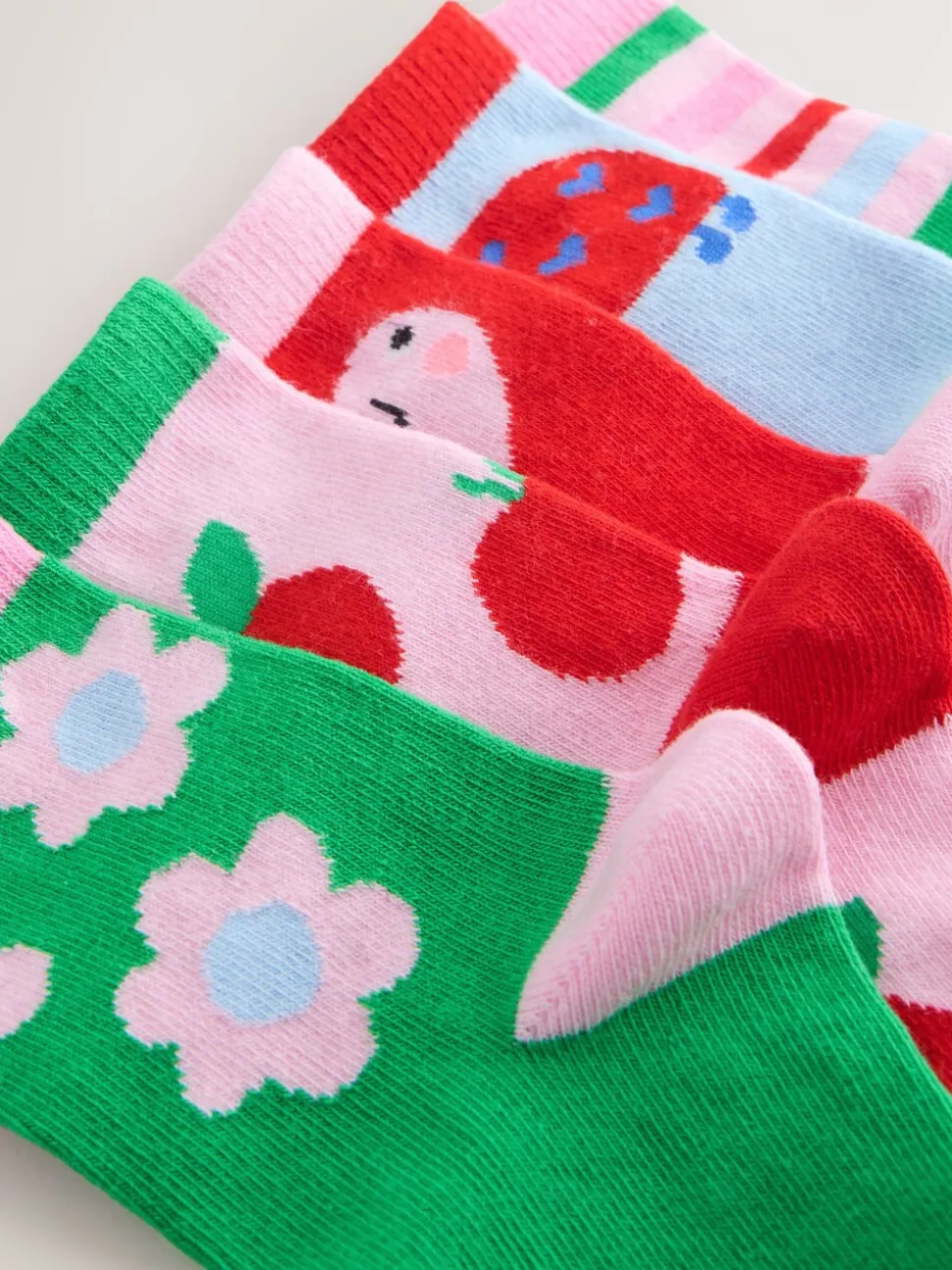 Pink Red and Green - Cotton Rich Charcter Ankle Socks 5 Pack