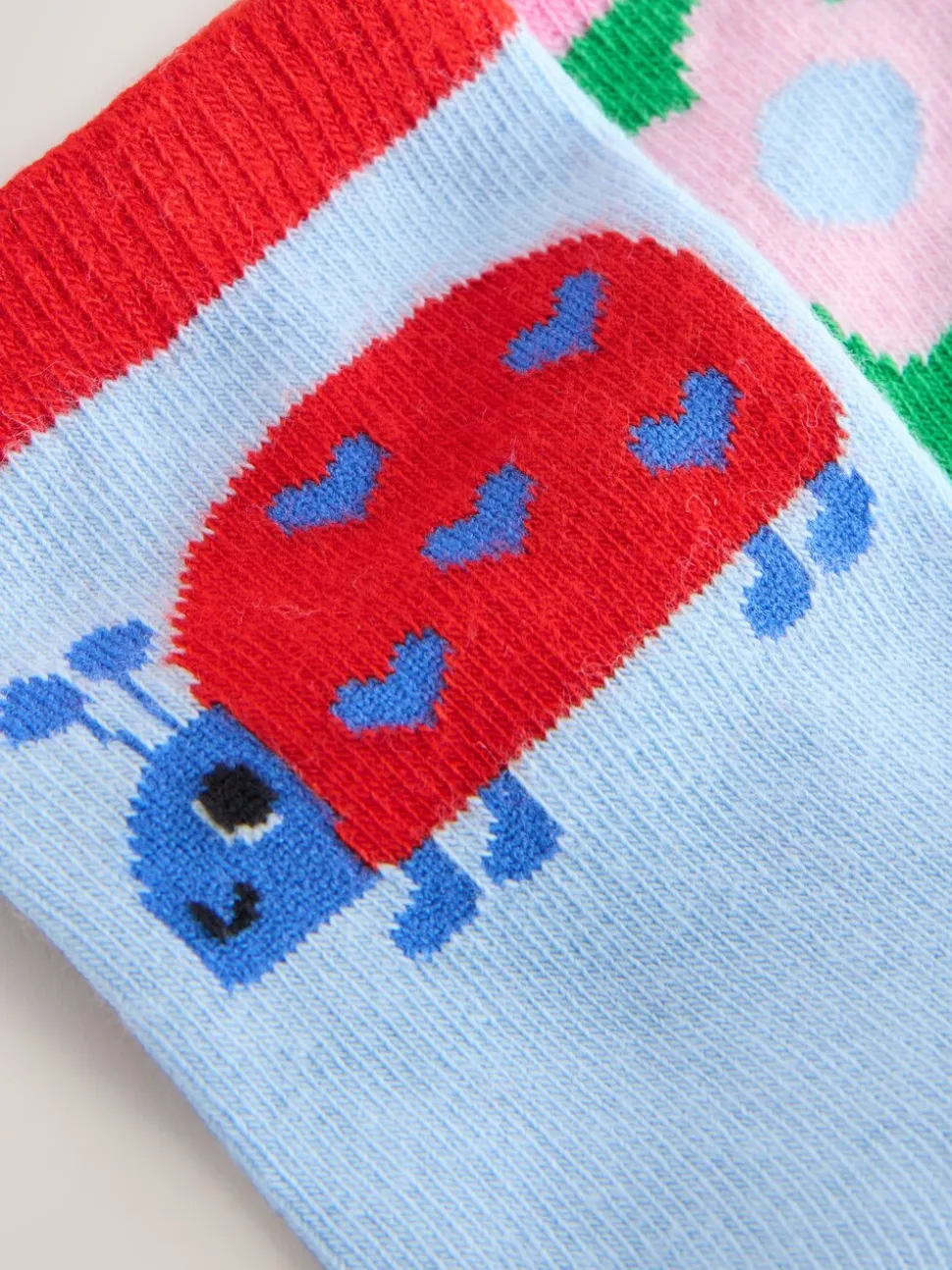 Pink Red and Green - Cotton Rich Charcter Ankle Socks 5 Pack