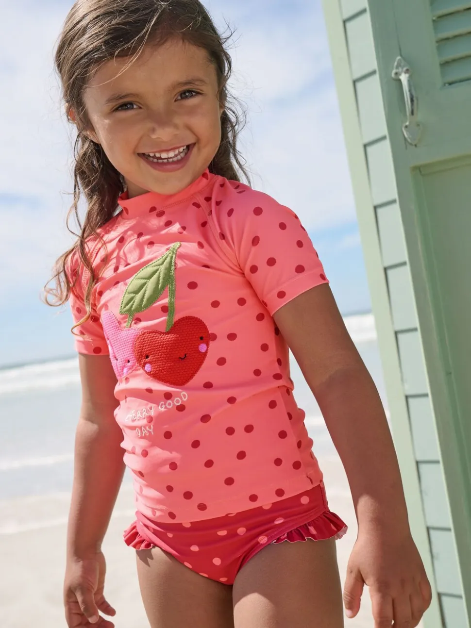 Pink/ Red Cherry - Zonbeschermende zwemset met korte mouwen (3mnd-10jr)