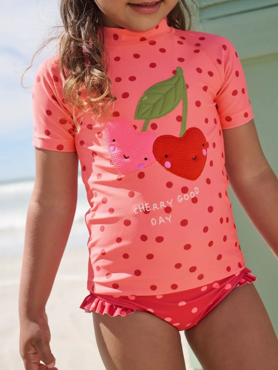 Pink/ Red Cherry - Zonbeschermende zwemset met korte mouwen (3mnd-10jr)