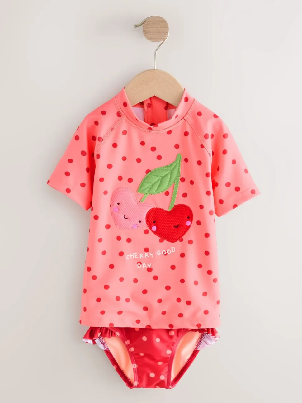 Pink/ Red Cherry - Zonbeschermende zwemset met korte mouwen (3mnd-10jr)