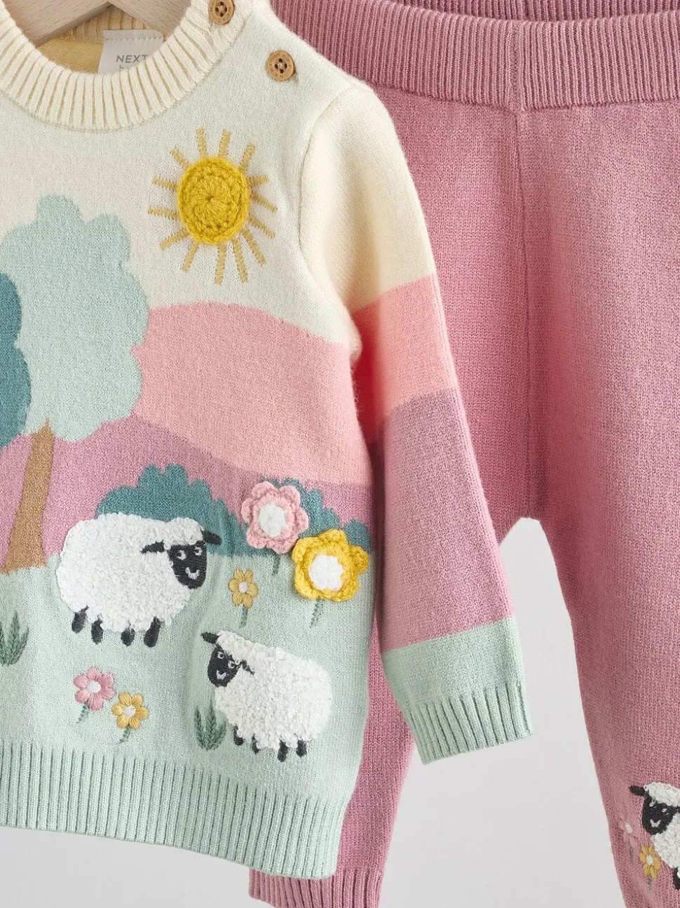 Pink Sheep Scene - Gebreide babytrui en leggings set 2 -delig (0mnd -2jr)