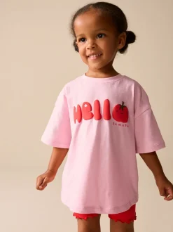 Pink Tomato Character - Set van T-shirt met korte mouwen en fietsshort (3mnd-7jr)
